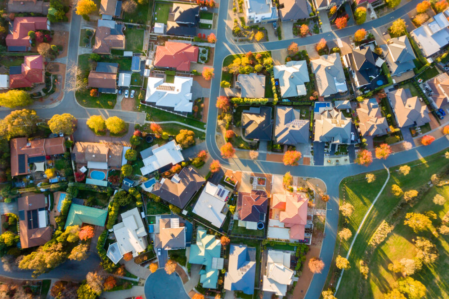 Aerial shot of Australian suburb